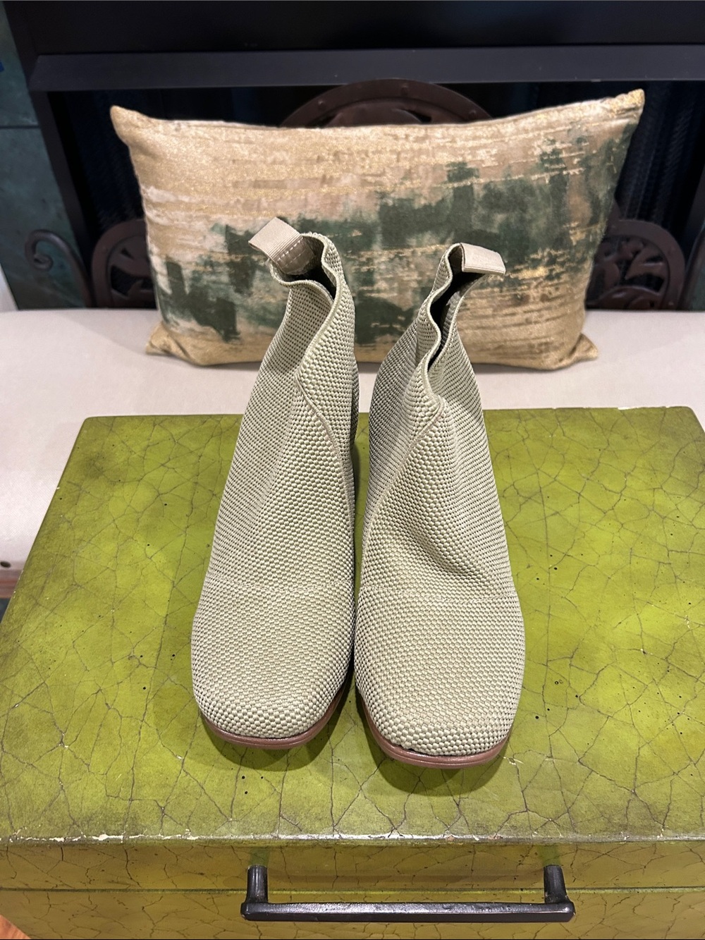 Thick stretch material Slip-On Ankle Booties in Light Sage